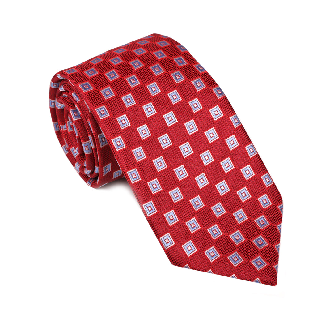 Red With Lt. Blue Squares Tie