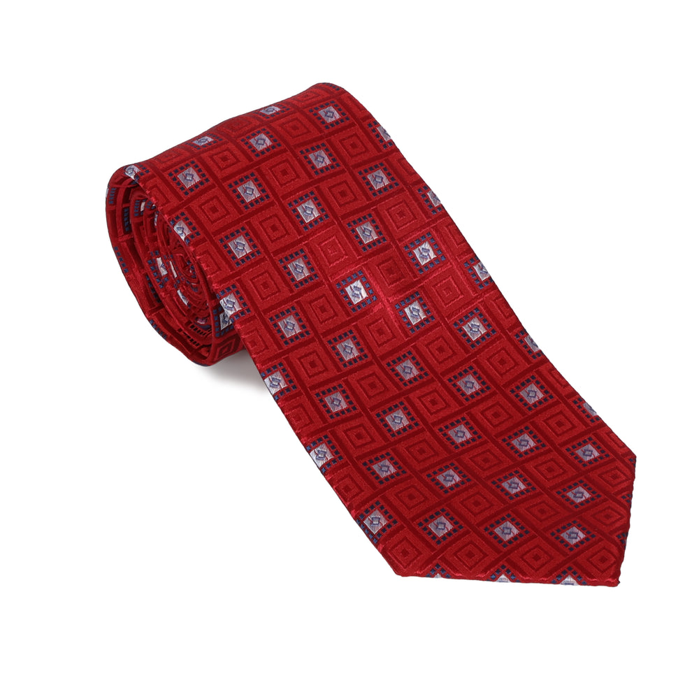 Red with Blue & White Squares Silk Tie