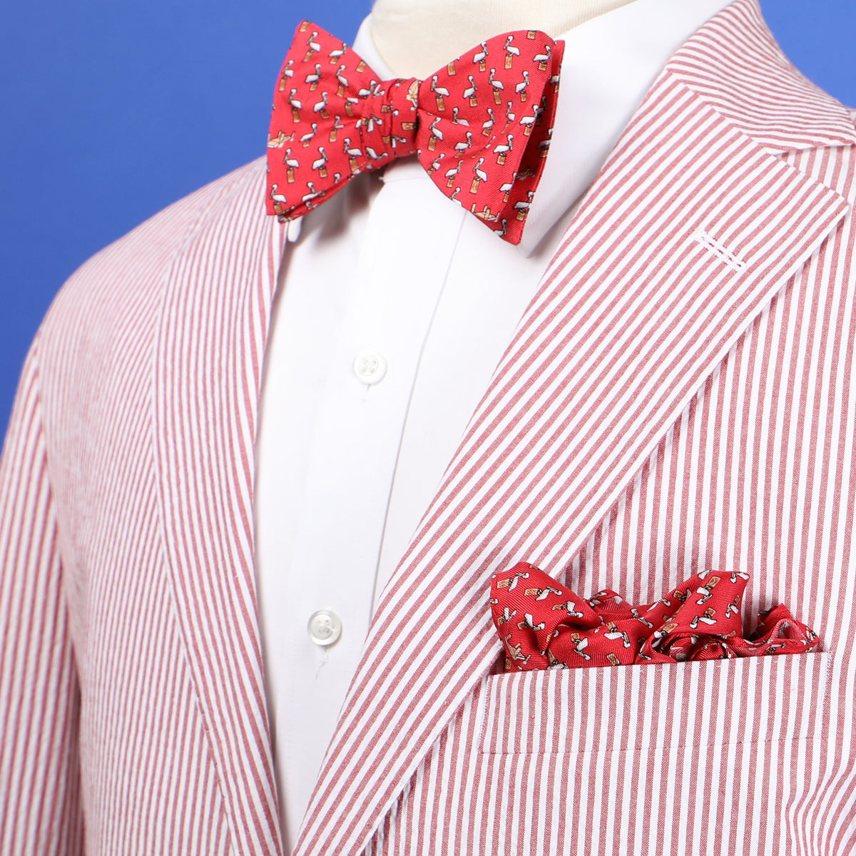 Limited Edition NOLA Couture X Haspel Red Pelican Print Bow Tie - O/S
