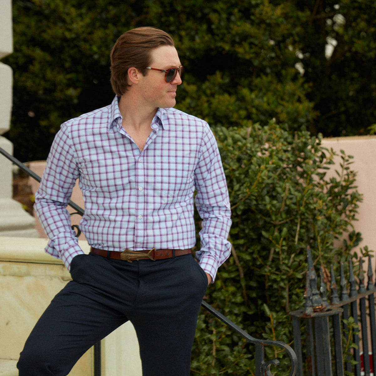 Bold lavender check and the luxury of 100% Italian made cotton is the look that checks all the boxes.  100% Cotton • Hidden Button Collar • Long Sleeve • Chest Pocket • Machine Washable • Made in Italy