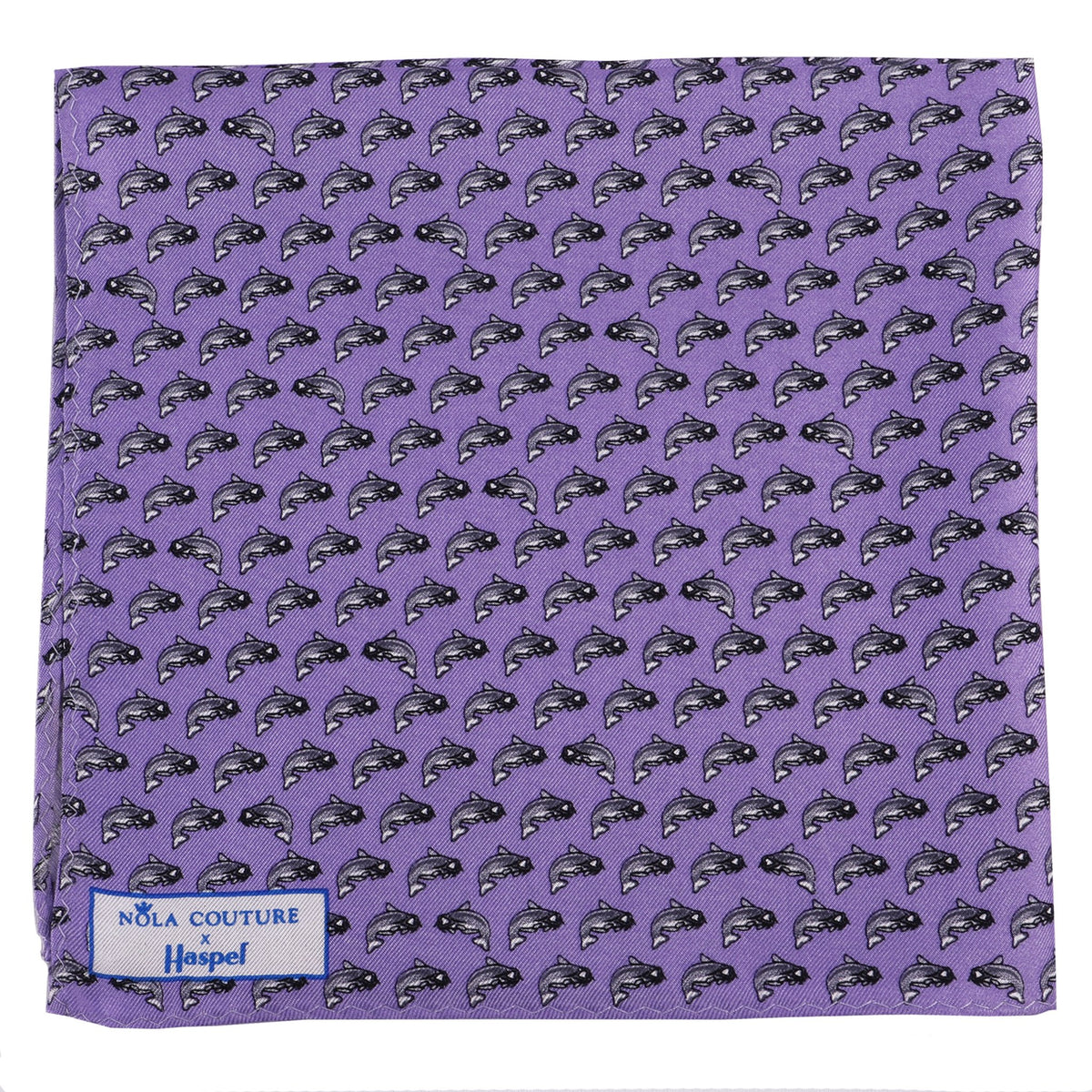 Limited Edition NOLA Couture X Haspel Lavender Catfish Print Pocket Square - O/S