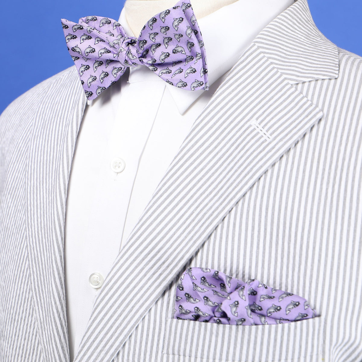 Limited Edition NOLA Couture X Haspel Lavender Catfish Print Bow Tie - O/S