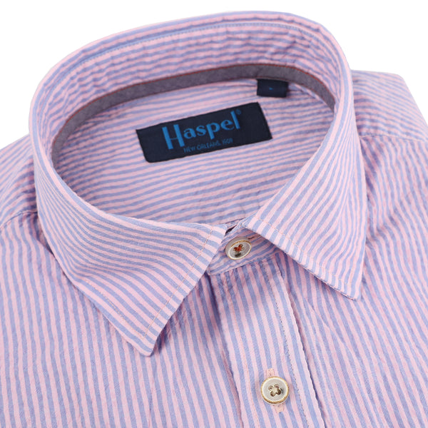 Men's Long Sleeve Shirts | Maratea Pink Seersucker Garment Dyed Long Sleeve Shirt | Haspel Men's Long Sleeve Shirts | Maratea Pink Seersucker Garment Dyed Long Sleeve Shirt | Haspel