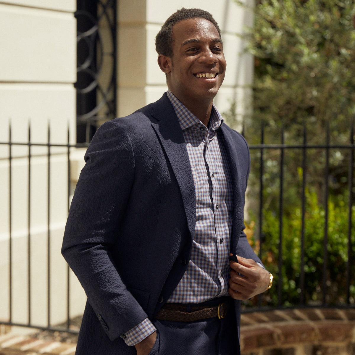Master of your domain, commander of your own krewe. Our new solid navy seersucker will spice up your navy repetoire and command the respect of your adoring fans.  97% Cotton / 3% Lycra Haspel Exclusive Seersucker Stretch Fabric  •  Maximized Seersucker Pucker  •  Audubon Classic Fit  •  Natural Shoulder  •  Two Buttons  •  Flap Pockets  •  3/4 Lined for Maximum Cool  •  Side Vents  •  Notch Lapel  •  Dry Clean  •  Made in USA