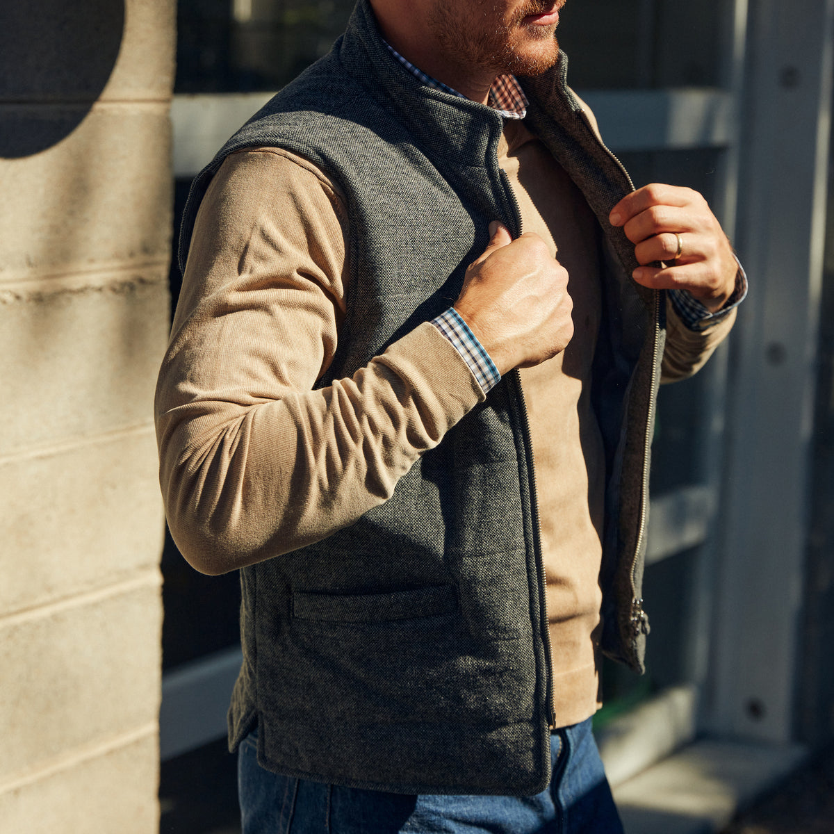 Versatility and style to keep your look zipped up in any season.   Quilted Wool Blend Shell • Striped Poly Lining • Full Metal 2-Way Zipper • Dry Clean Only • Imported