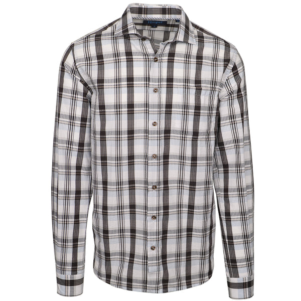 Men's Long Sleeve Shirts | Chartres Brown & White Seersucker Plaid Men's Long Sleeve Shirts | Chartres Brown & White Seersucker Plaid