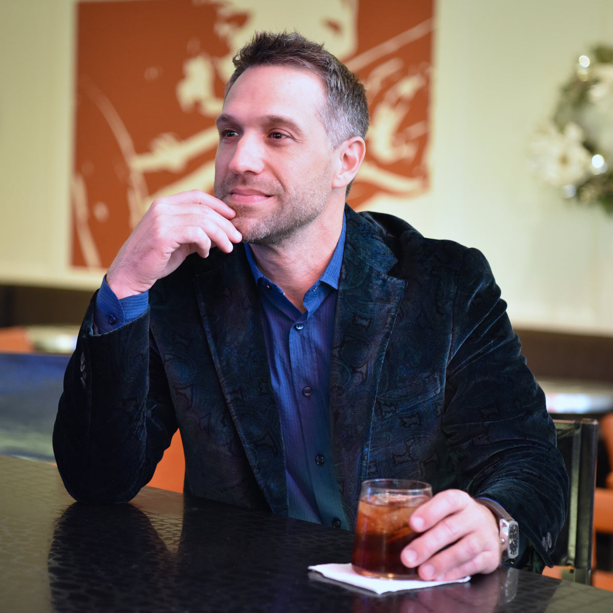 Audubon Black Green Paisley Velvet Sport Coat