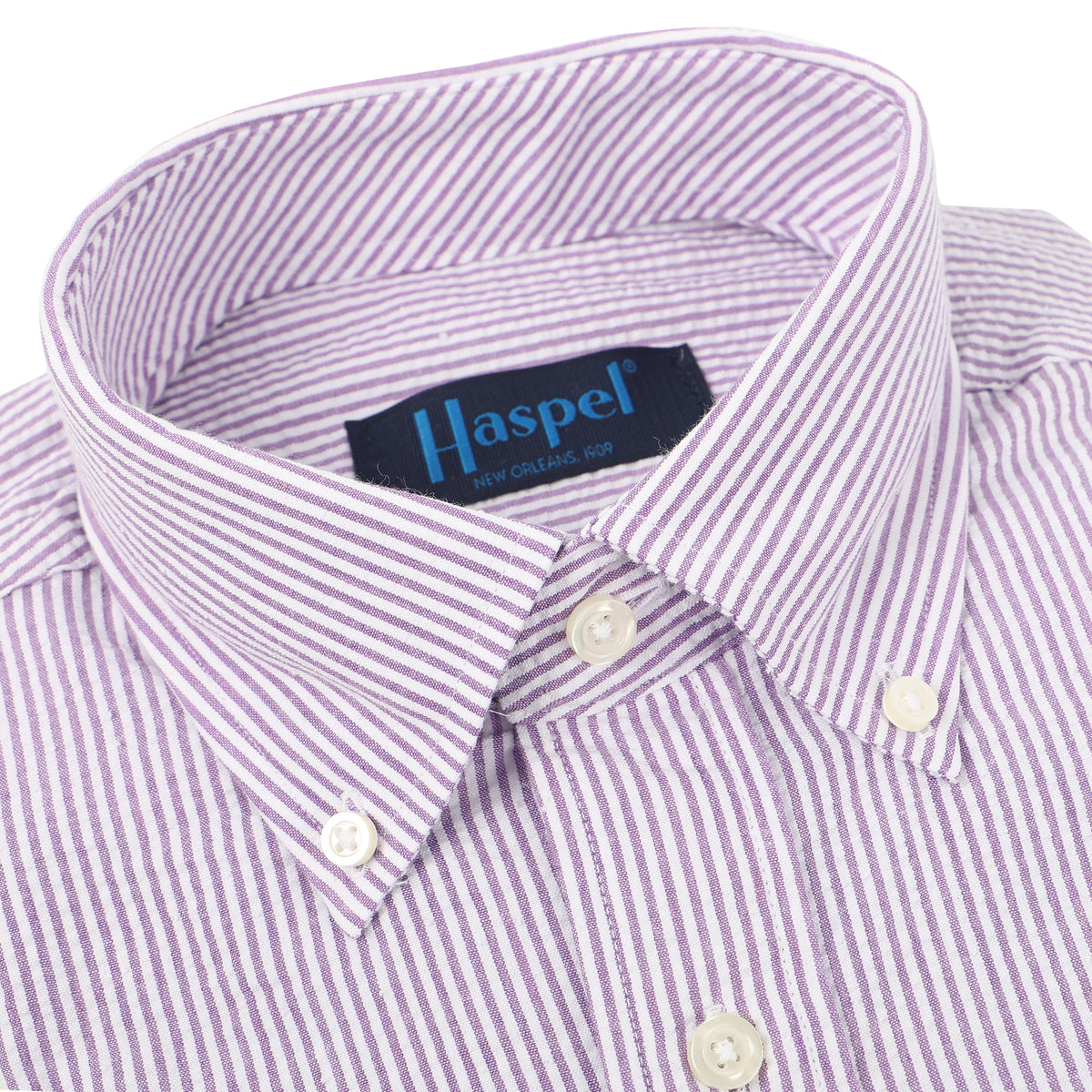 Seersucker all year long in a lavender purple seersucker shirt. Subtle, lightweight, and a texture they begs a second look.  100% Cotton Seersucker • Spread Collar • Short Sleeve • Chest Pocket • Machine Washable • Made in Italy