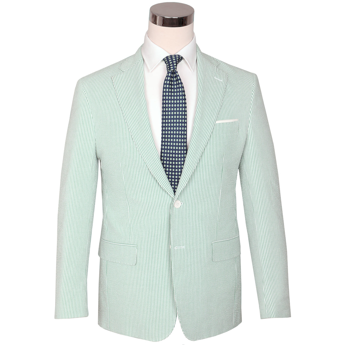 The chill of a pewter cup, the finish of a fine Kentucky bourbon, &amp; the crunch of that good ice - get that Derby Day feeling in our refreshingly minty stretch seersucker.   97% Cotton / 3% Lycra Haspel Exclusive Seersucker Stretch Fabric • Maximized Seersucker Pucker • Audubon Classic Fit • Natural Shoulder • Two Buttons • Flap Pockets • 3/4 Lined for Maximum Cool • Side Vents • Notch Lapel • Dry Clean • Made in USA