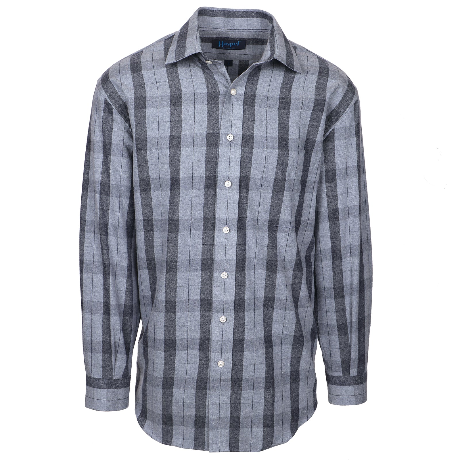 Denim toned plaid and ready to go. Lightweight brushed cotton for style and comfort.  100% Cotton • Long Sleeve • Spread Collar • Chest Pocket • Classic Fit
