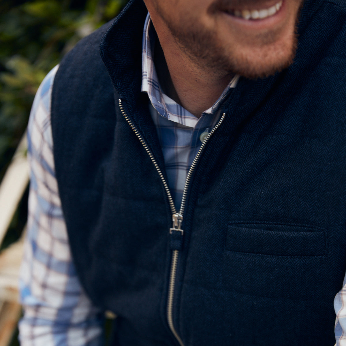 Versatility and style to keep your look zipped up in any season.   Quilted Wool Blend Shell • Striped Poly Lining • Full Metal 2-Way Zipper • Dry Clean Only • Imported