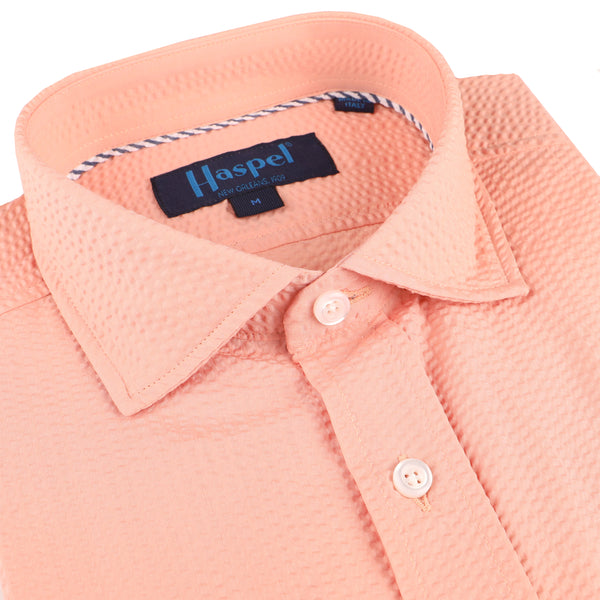 Men's Long Sleeve Shirts | Chartres Long Sleeve Solid Peach Seersucker