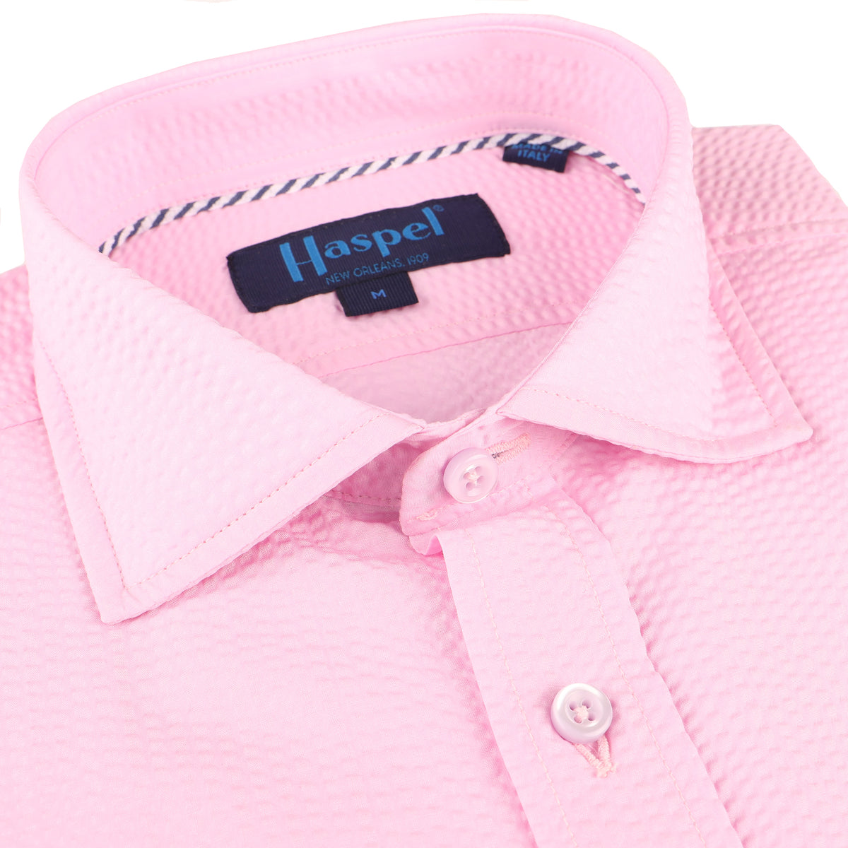 Chartres Long Sleeve Solid Pink Seersucker
