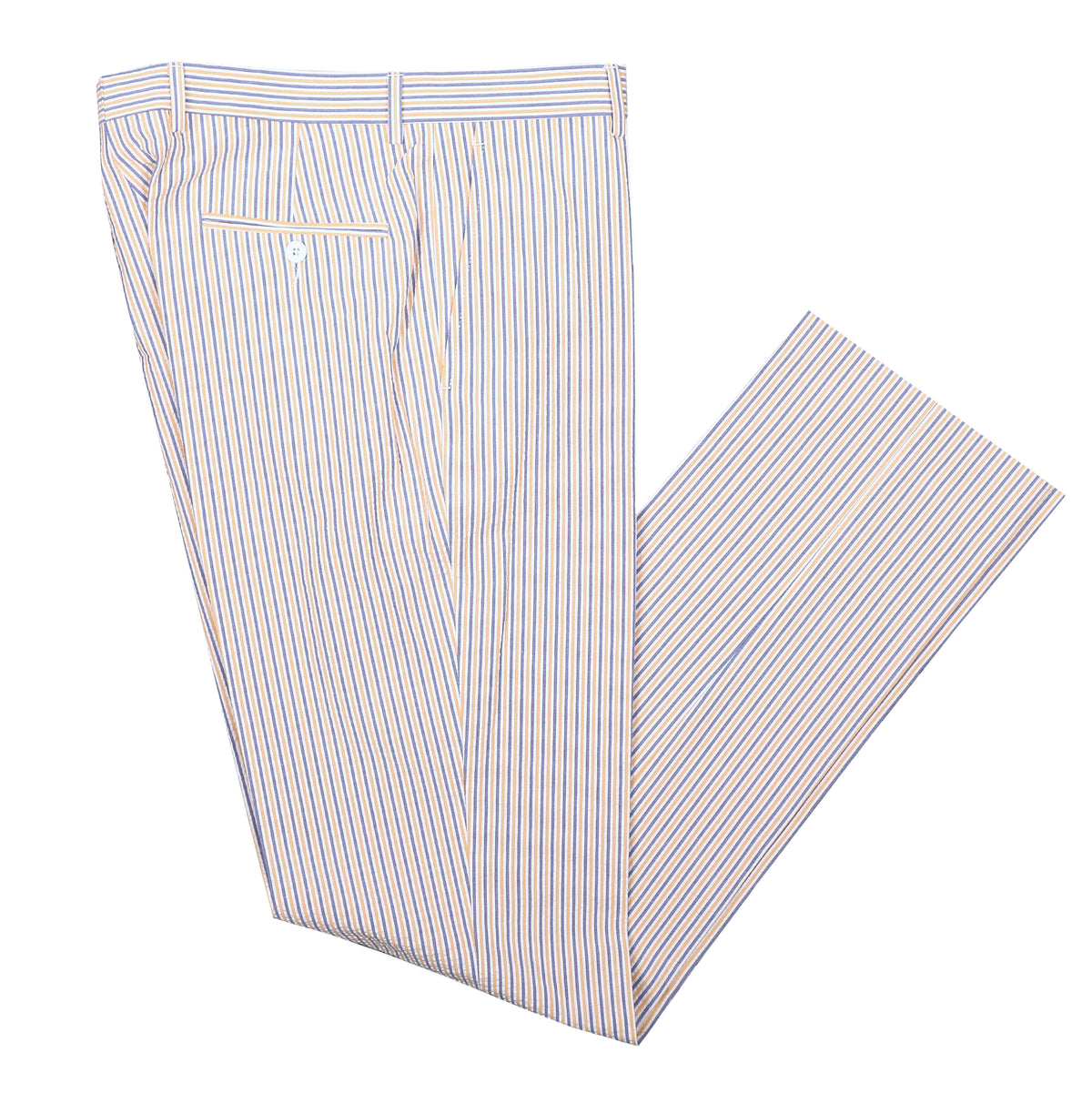 Show your purple & gold spirit in our Audubon Purple & Gold Seersucker Suit.  ** Pant waist is 6" smaller than the chest measurement. For example, if you order a 40R jacket, the pant size will be 34 **  100% Cotton Haspel Exclusive Seersucker • Maximized Seersucker Pucker • Audubon Classic Fit • Natural Shoulder • Two Buttons • Flap Pockets • 3/4 Lined for Maximum Cool • Side Vents • Notch Lapel • Dry Clean • Imported