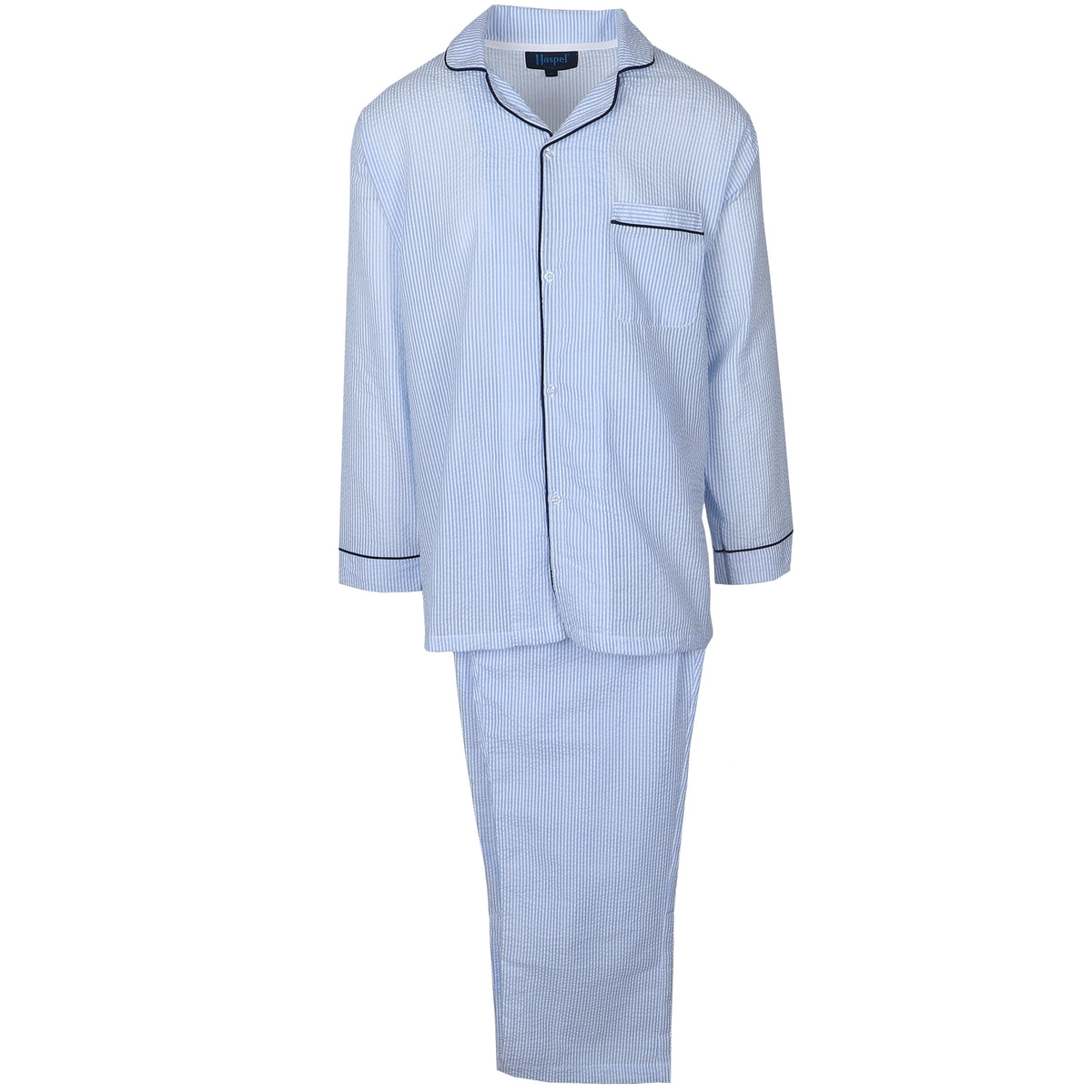 Classic, lightweight seersucker head to toe.  Our soft 100% cotton Pajamas are perfect to keep you cool all night long. Seersucker while you saw some logs!  Unlined  •  Machine Washable  •  100% Cotton Seersucker  •  Tie Waist  •  Imported