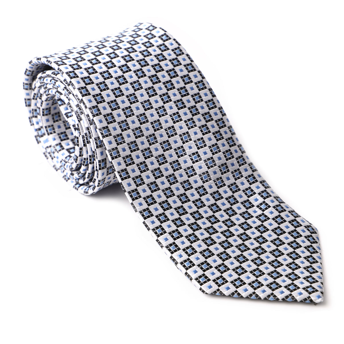 Grey with Black & Blue Box Print Tie