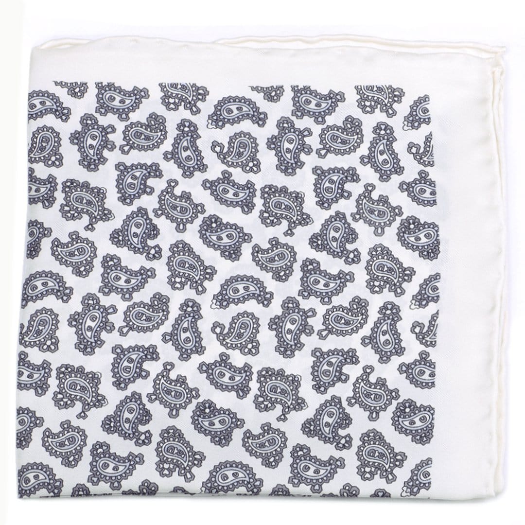 Off White Silk Paisley Design Pocket Square