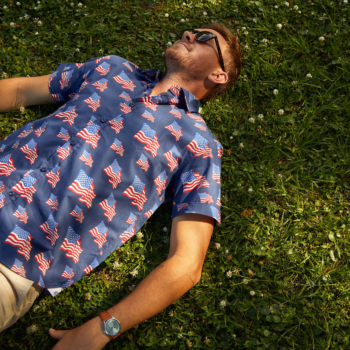 Donning our favorite stripes and stars, of course will have you July 4th ready in no time. Independence Day or any day. Classic all American style just for you.  100% Cotton • Spread Collar • Short Sleeve • No Chest Pocket • Machine Washable • Made in Italy