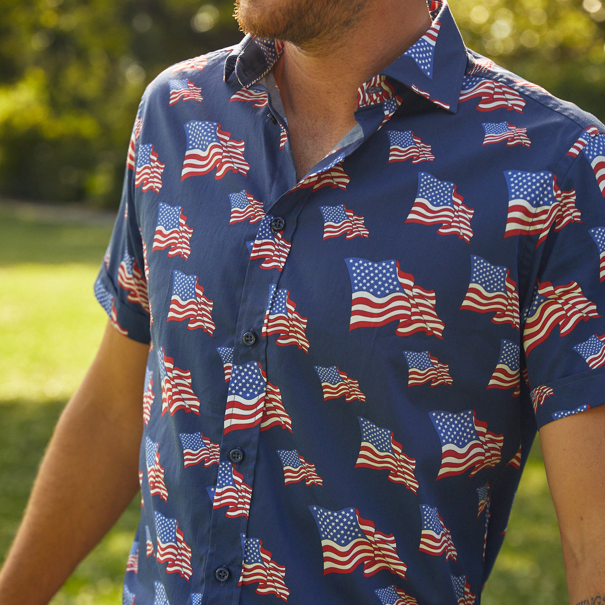 Donning our favorite stripes and stars, of course will have you July 4th ready in no time. Independence Day or any day. Classic all American style just for you.  100% Cotton • Spread Collar • Short Sleeve • No Chest Pocket • Machine Washable • Made in Italy