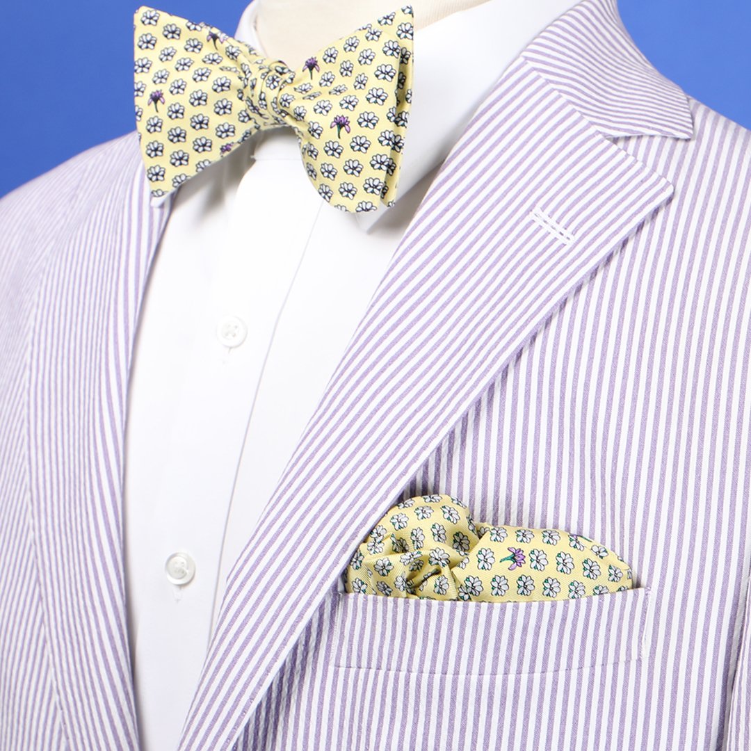 Limited Edition NOLA Couture X Haspel Yellow Magnolia Print Bow Tie - O/S