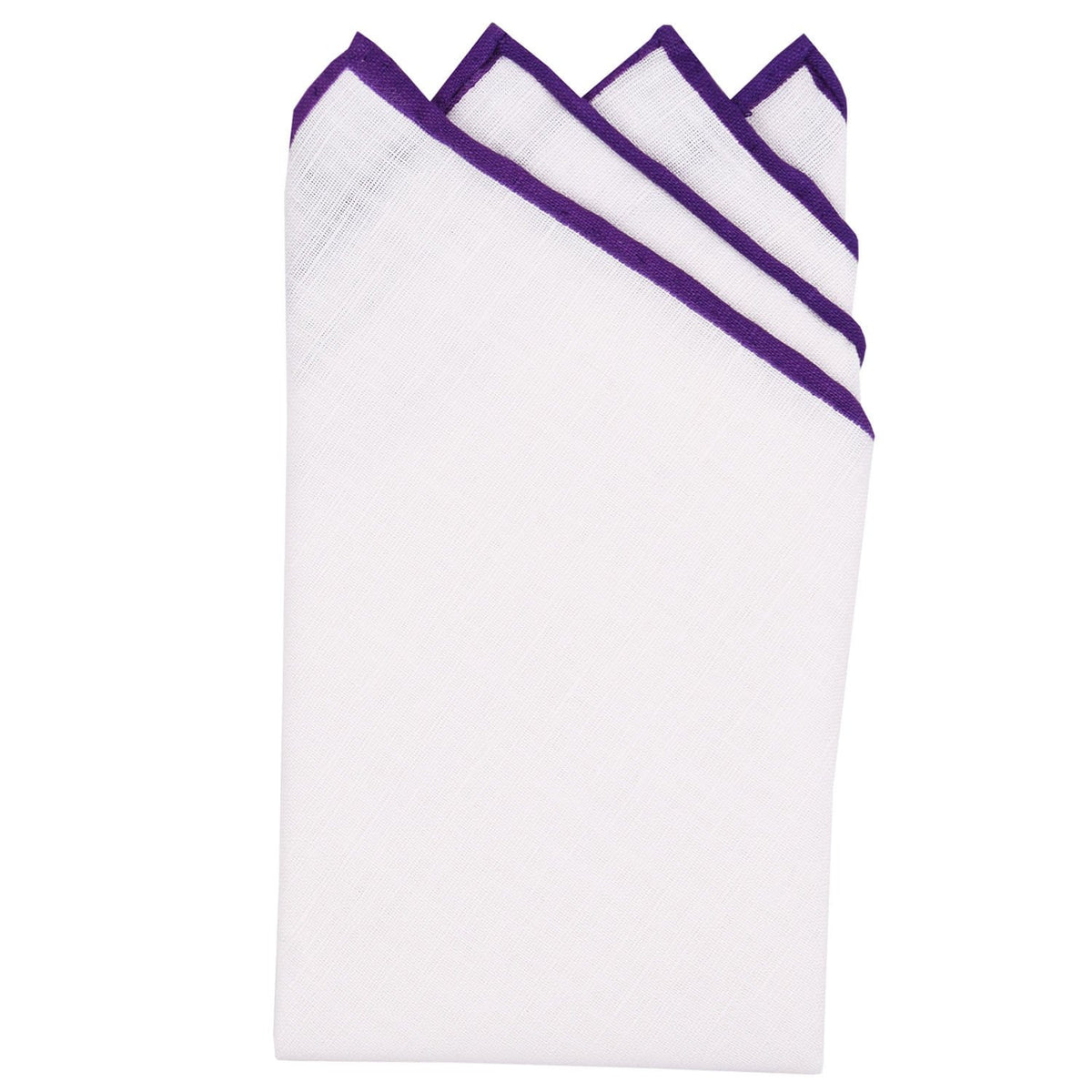 White/Purple Pre-Folded Linen Pocket Square - Haspel Clothing