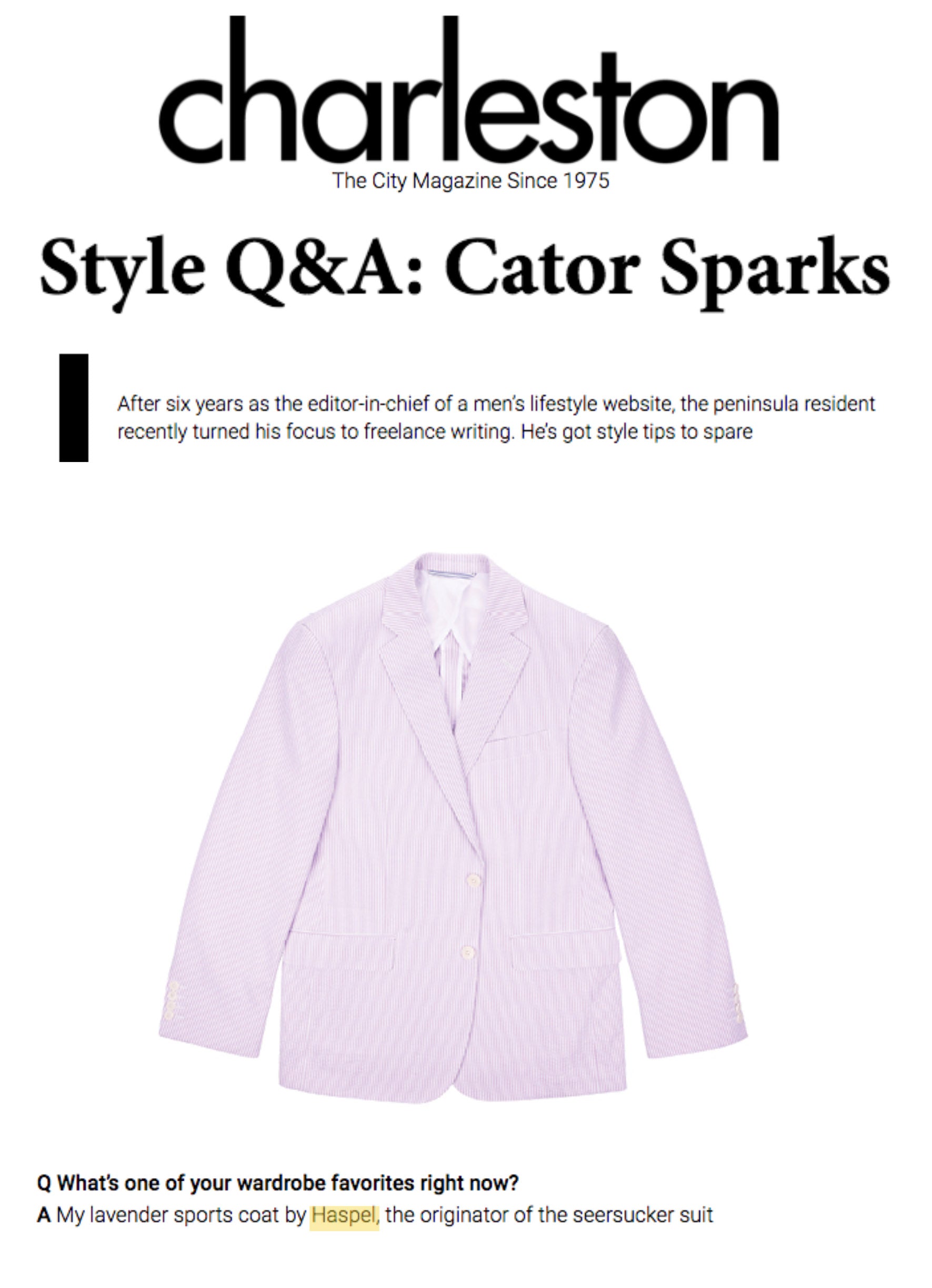 Haspel Lavender Seersucker feature | CHARLESTON MAGAZINE | OCTOBER 2018