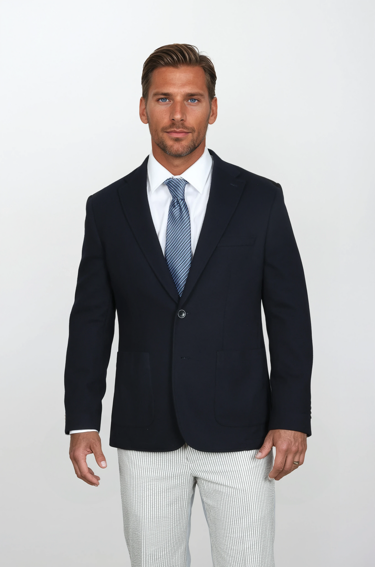 Traveler Navy Knit Blazer - Tailored Fit