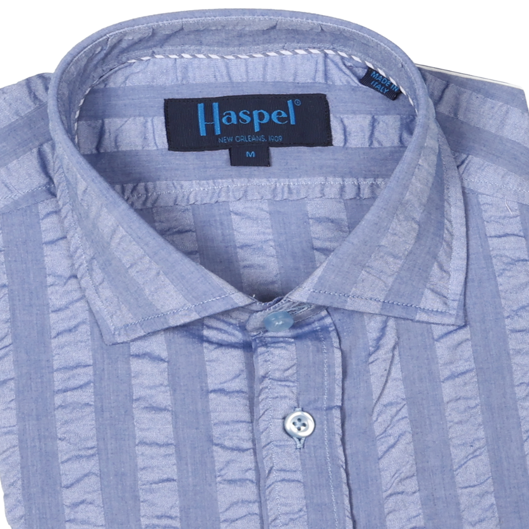 Chartres Indigo Blue Wide Self Stripe Long Sleeve Shirt