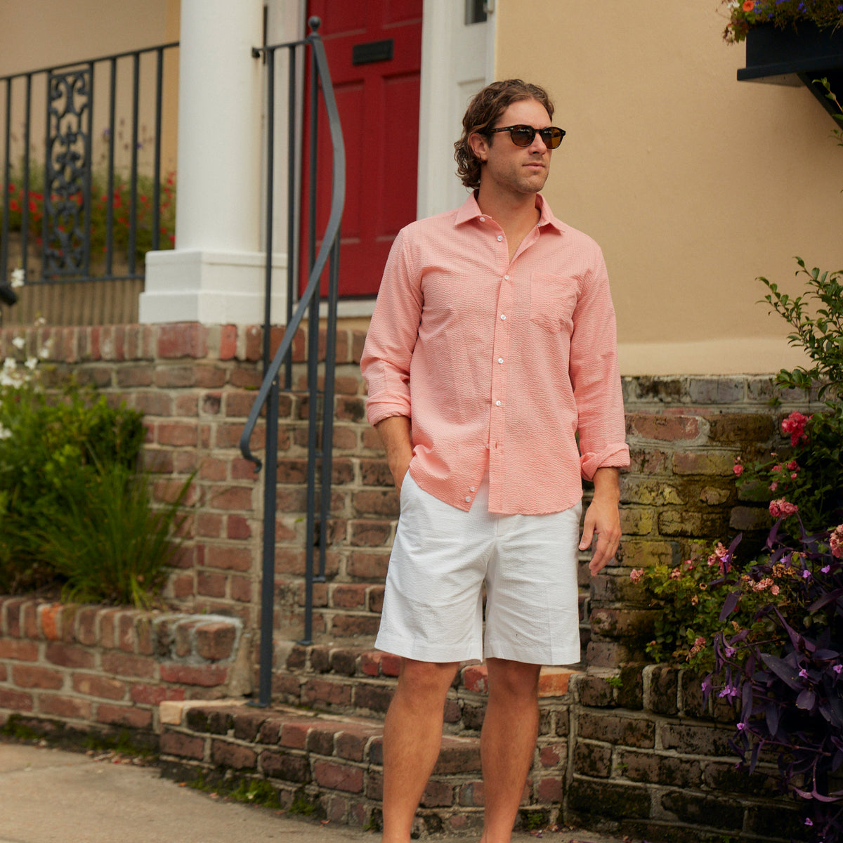 Seersucker all year long in a prefectly peach seersucker shirt. Subtle, lightweight, and a texture they begs a second look.  100% Cotton Seersucker • Spread Collar • Long Sleeve • Chest Pocket • Machine Washable • Made in Italy