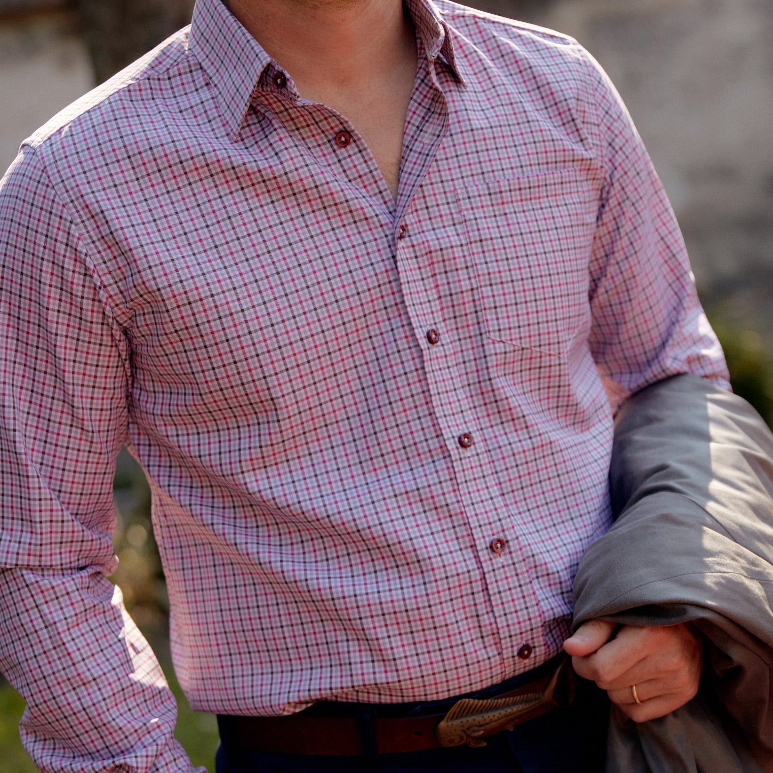 Treme's Rose Plaid shirt is perfect for adding a subtle hint of color to your outfit. Constructed of soft and breathable fabric, this classic shirt features a rose plaid design with rosy buttons, perfect for the fashionable dresser.  100% Cotton • Hidden Button Collar • Long Sleeve • Chest Pocket • Machine Washable • Made in Italy • Return Policy