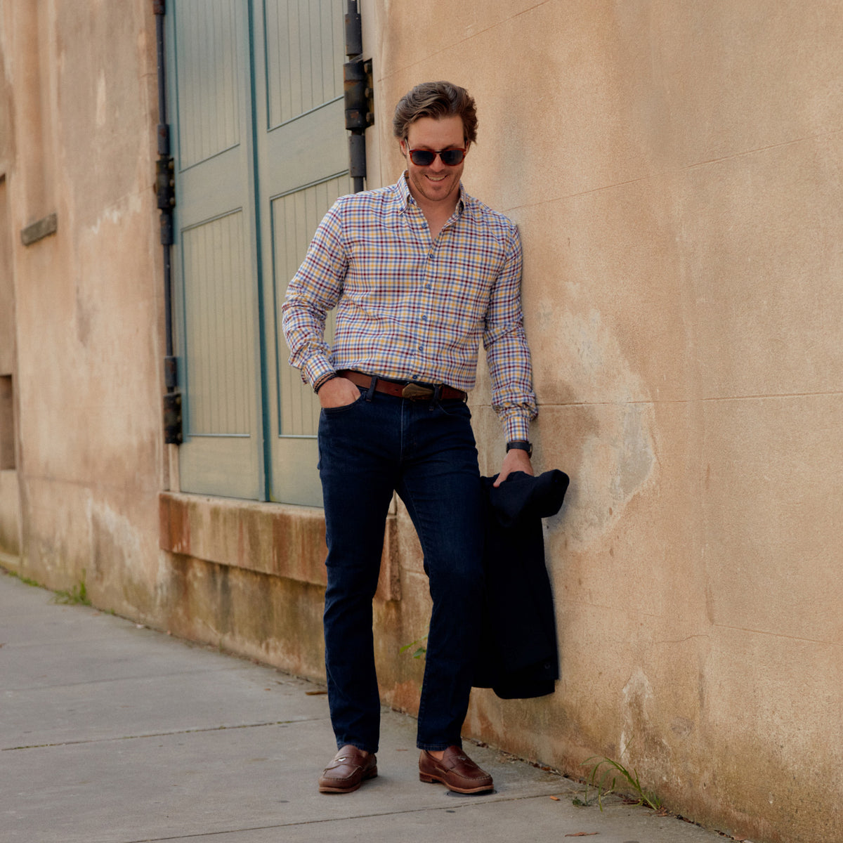 Keep cool in the Franklin Yellow, Blue &amp; Burgundy Brushed Plaid shirt. Crafted with a yellow, blue, and burgundy brushed plaid, this stylish shirt delivers breathability and comfort. Beat the New Orleans heat in this cozy style!  100% Cotton • Short Sleeve • Button Down Collar • No Chest Pocket • Machine Wash • Made in Italy • Return Policy