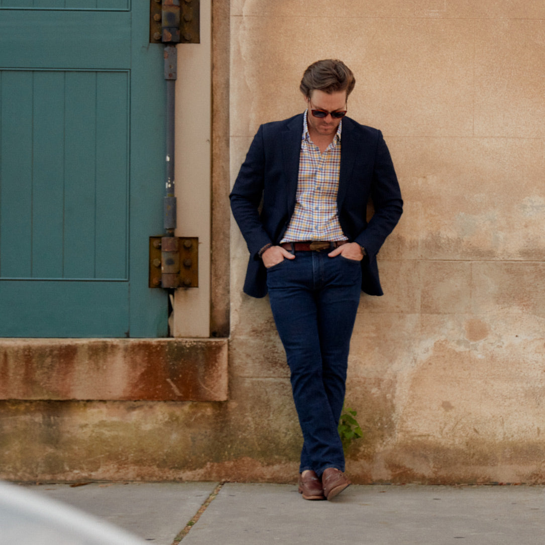 Keep cool in the Franklin Yellow, Blue &amp; Burgundy Brushed Plaid shirt. Crafted with a yellow, blue, and burgundy brushed plaid, this stylish shirt delivers breathability and comfort. Beat the New Orleans heat in this cozy style!  100% Cotton • Short Sleeve • Button Down Collar • No Chest Pocket • Machine Wash • Made in Italy • Return Policy