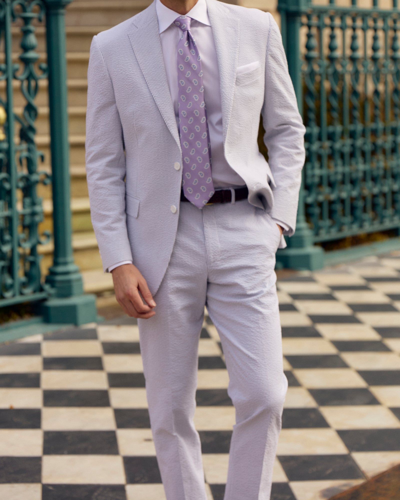 Keep it in neutral or kick it into high gear. The ultimate wingman, this look begs to be touched. Rock that granite!   97% Cotton / 3% Lycra Haspel Exclusive Seersucker Stretch Fabric  •  Maximized Seersucker Pucker  •  Audubon Classic or Toulouse II Modern Fit  •  Flat Front  •  Unfinished Bottom  •  Dry Clean  •  Made in USA  •  Return Policy