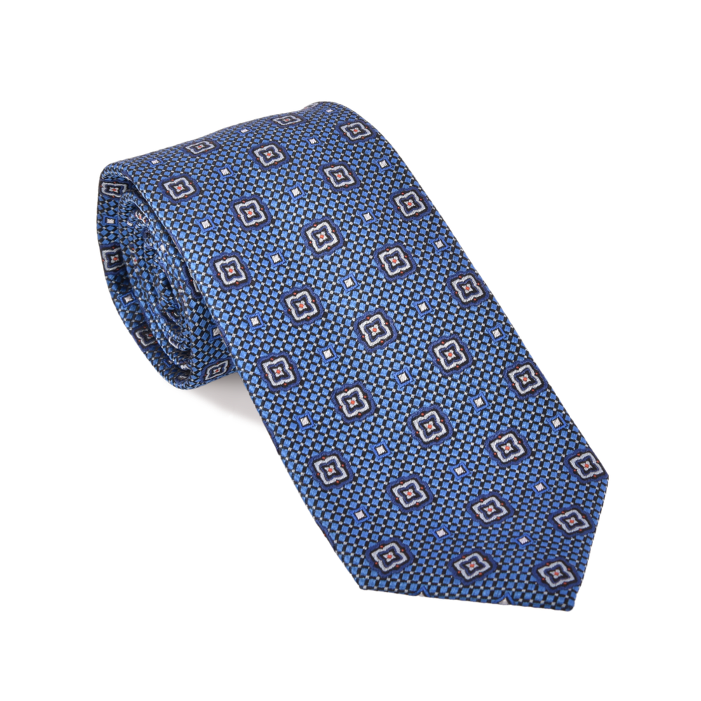 Med. Blue with Silver, Navy, & Red Tie