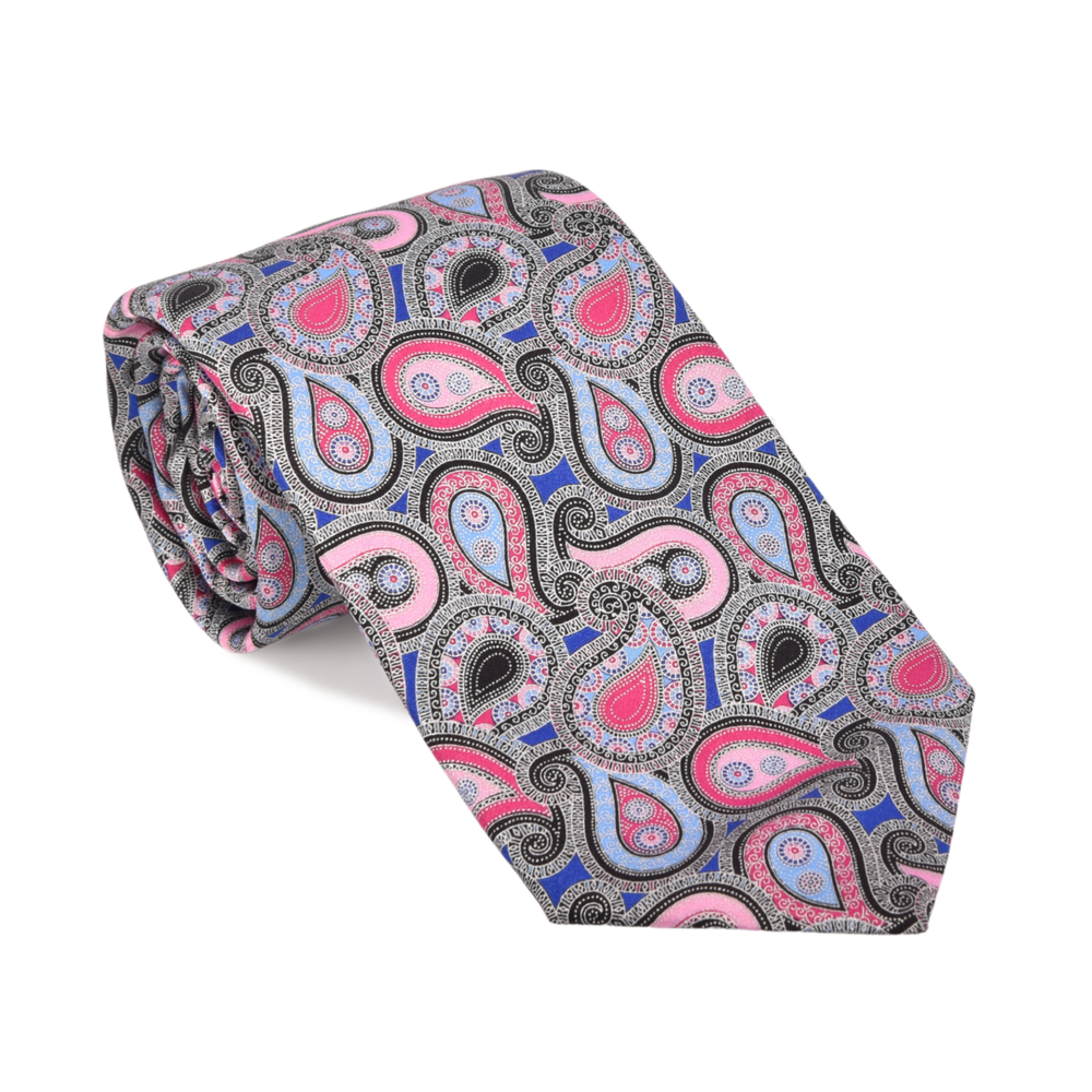 Blue & Pink All Over Paisley Print Tie