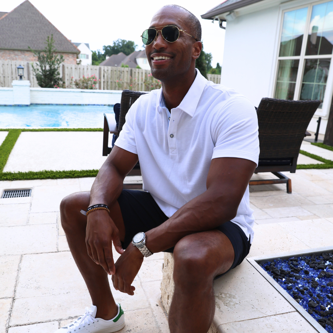 Corta TAILORED FIT White Polo with Lt. Blue Seersucker Trim