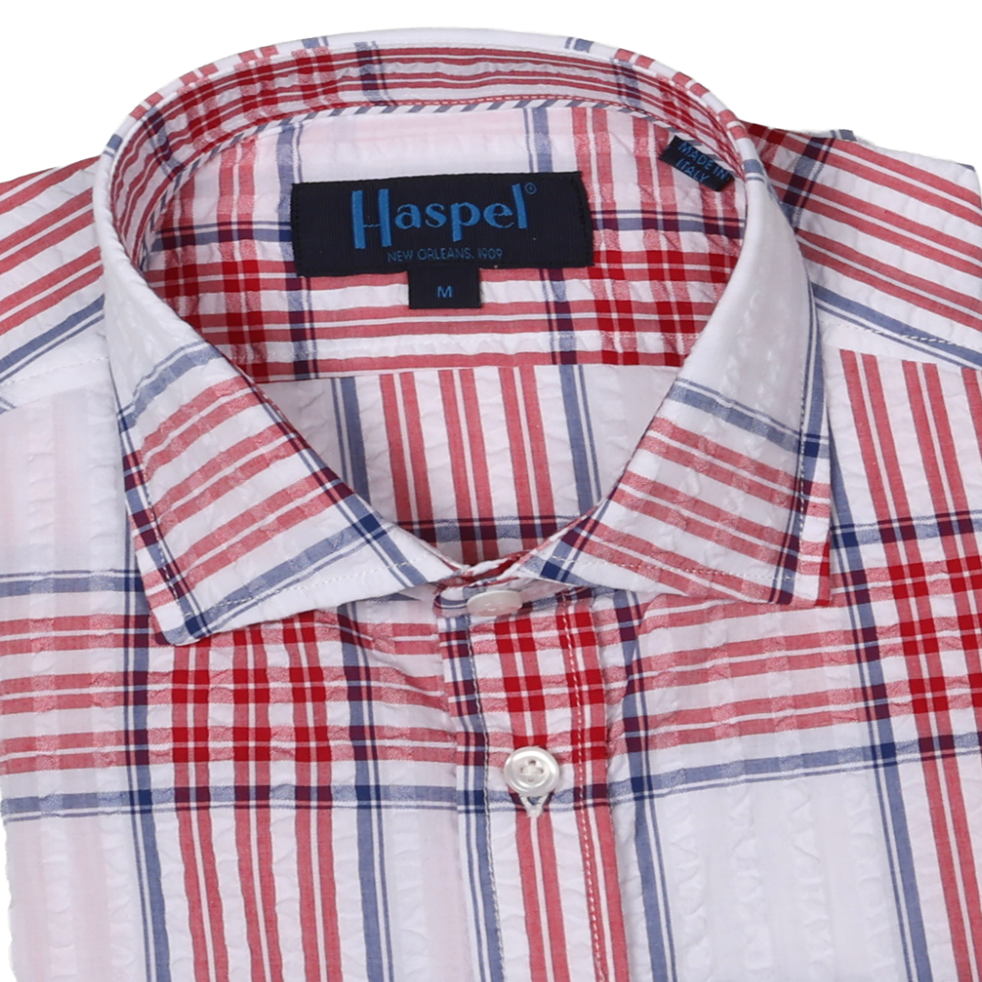 Chartres Red, White and Blue Double Pane Plaid Long Sleeve Shirt
