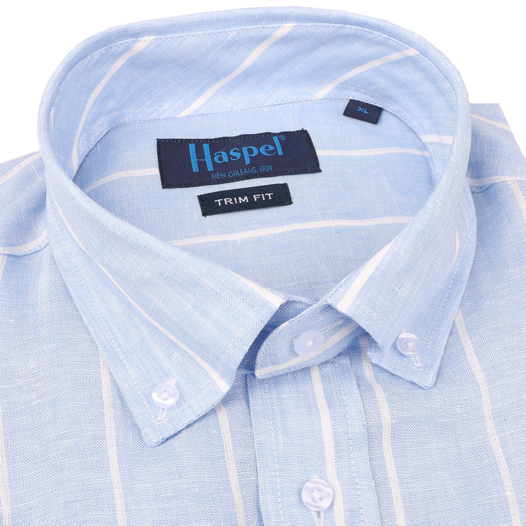 Men's Shirts | Sea Breeze Short Sleeve Blue Stripe Linen Shirt