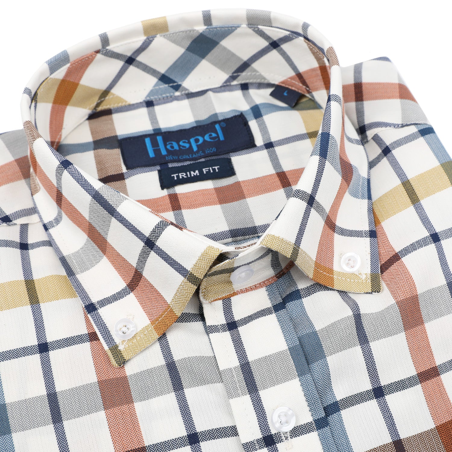 Rock the rustic vibes with Apres Blue, Brown & Rust Brushed Cotton Check. This cozy plaid shirt features an eye-catching blue, brown, and rust colorway that's perfect for channeling New Orleans style. Be prepared to make a statement any time you wear it.  100% Cotton • Button Down Collar • Long Sleeve • Double Chest Pocket • Machine Washable • Made in Italy • Return Policy