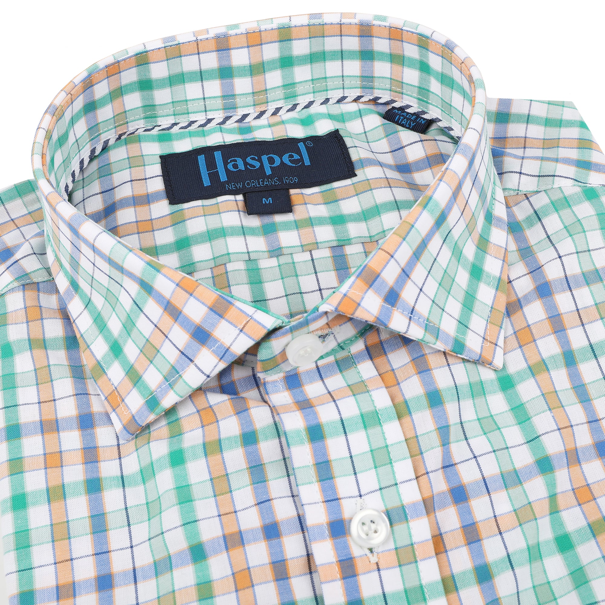 Add a pop of color to your spring wardrobe with the Audubon Green, Orange and Blue Check. Perfect for a playful and unique style, this check pattern is sure to turn heads.&nbsp;</p> <p>100% Cotton • Spread Collar • Long Sleeve • Chest Pocket • Machine Washable • Made in Italy
