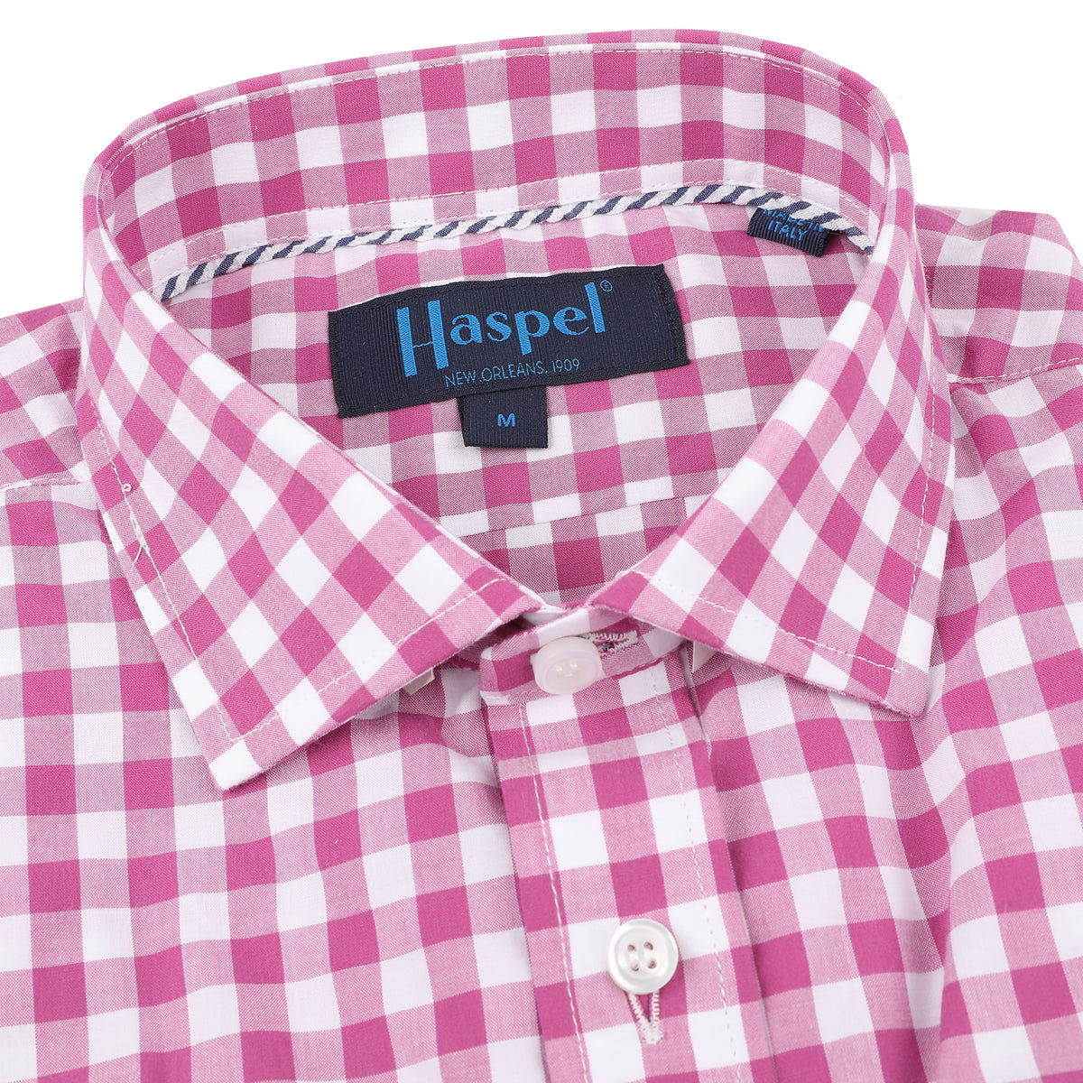 Spice up your style with the Audubon Plum Large Gingham! This pink gingham piece adds a playful touch to any outfit. Stand out in a sea of plain colors and exude that &amp;nbsp;classic charm.&lt;/p&gt; &lt;p&gt;100% Cotton • Spread Collar • Long Sleeve • Chest Pocket • Machine Washable • Made in Italy