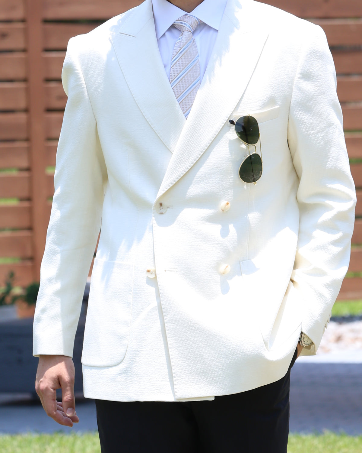 Randolph Ivory Double-Breasted Seersucker Sportcoat