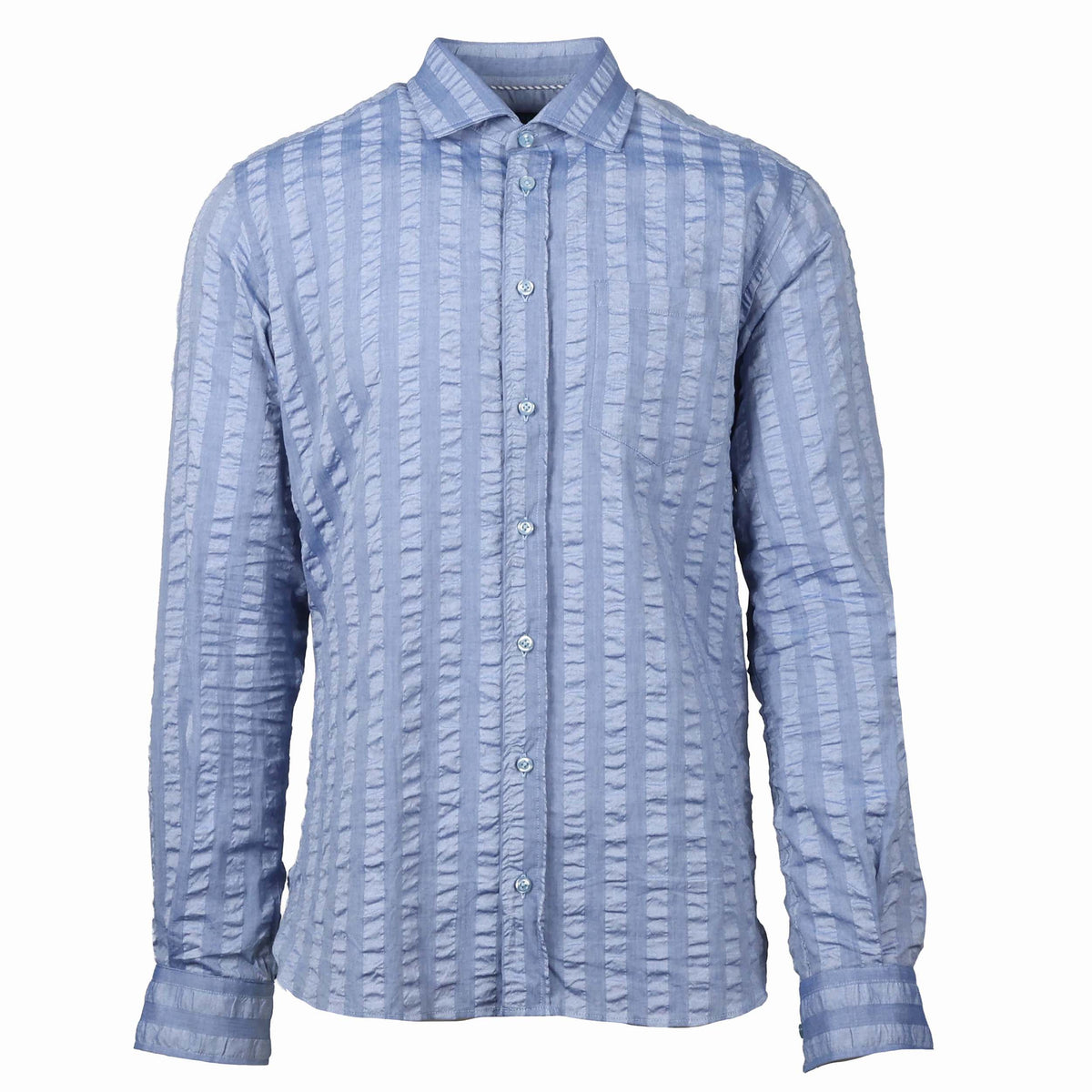Chartres Indigo Blue Wide Self Stripe Long Sleeve Shirt