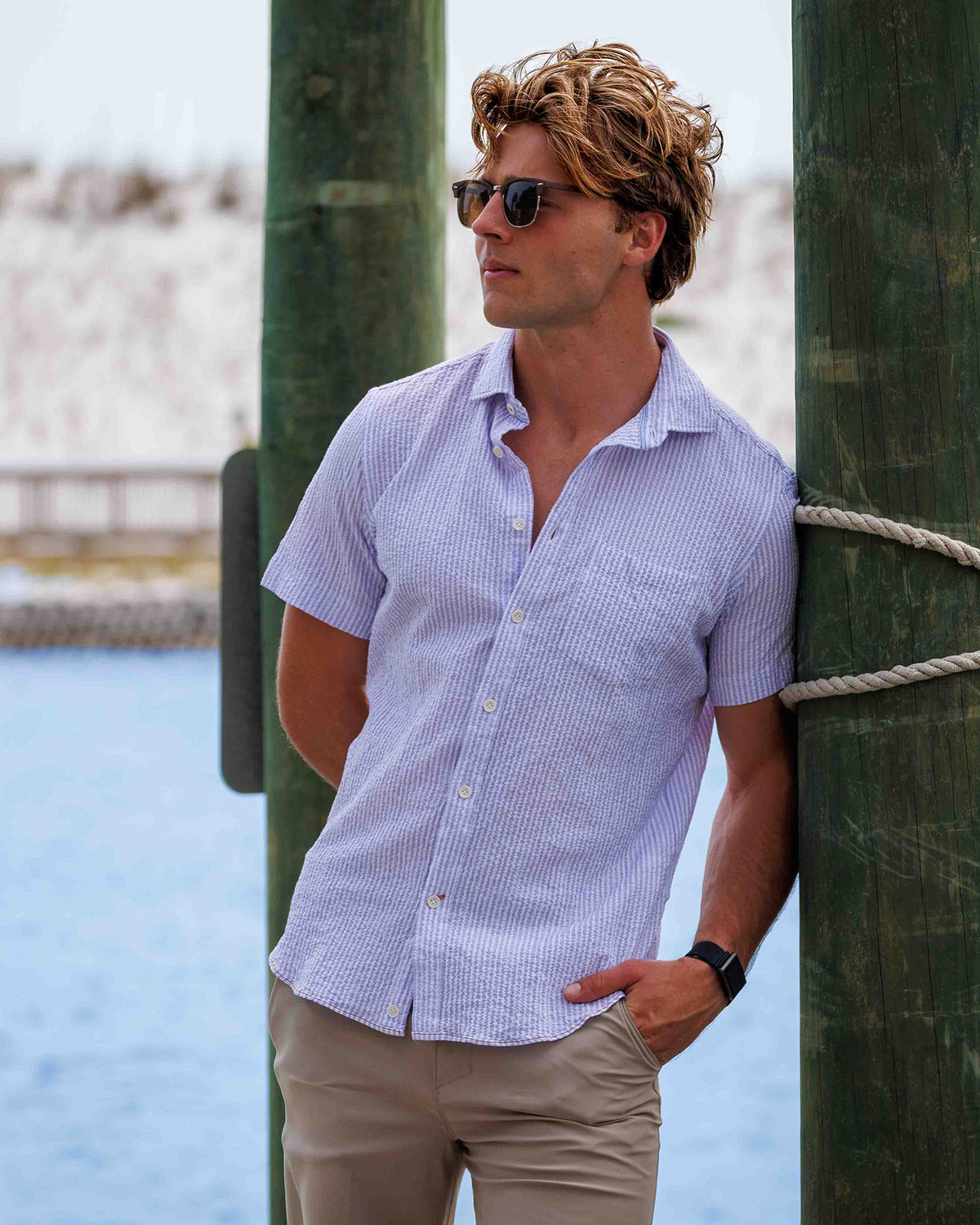 Riley Lavender Stripe Seersucker Short Sleeve