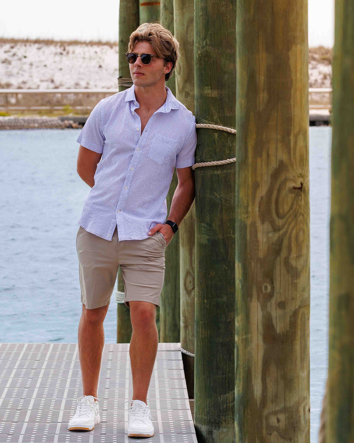 Riley Lavender Stripe Seersucker Short Sleeve