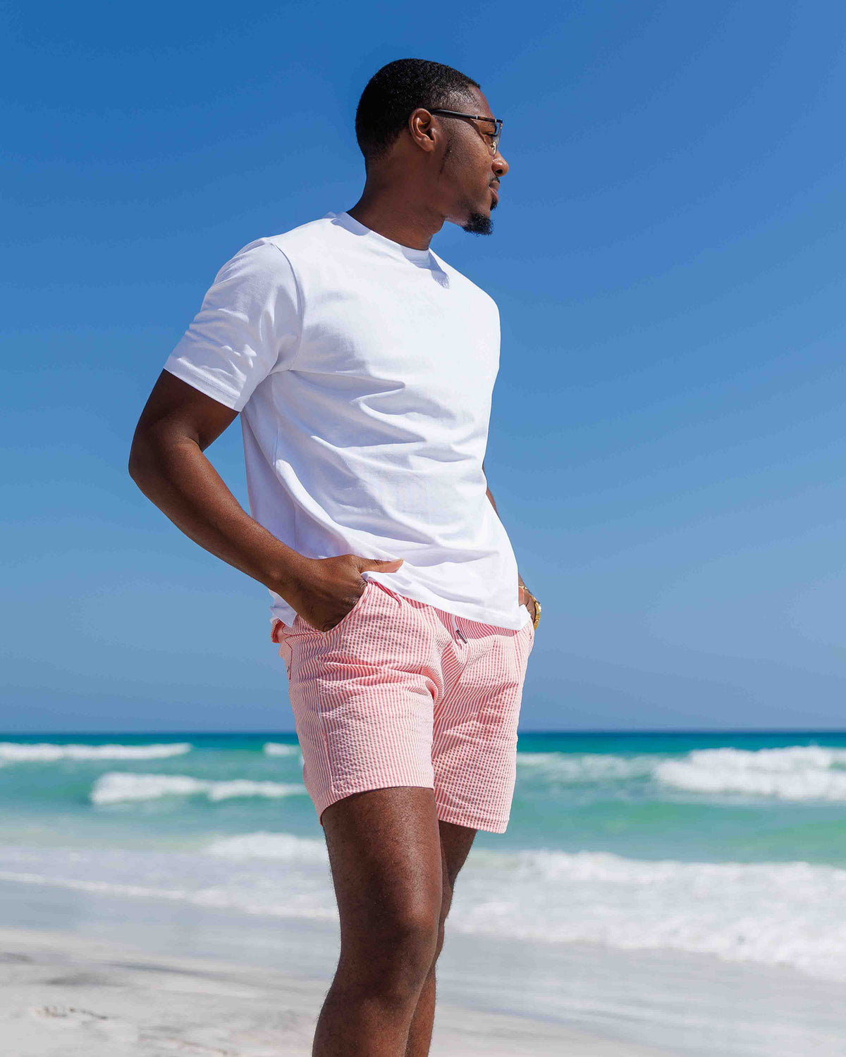 Sherwood Coral Seersucker Stretch Swimsuit