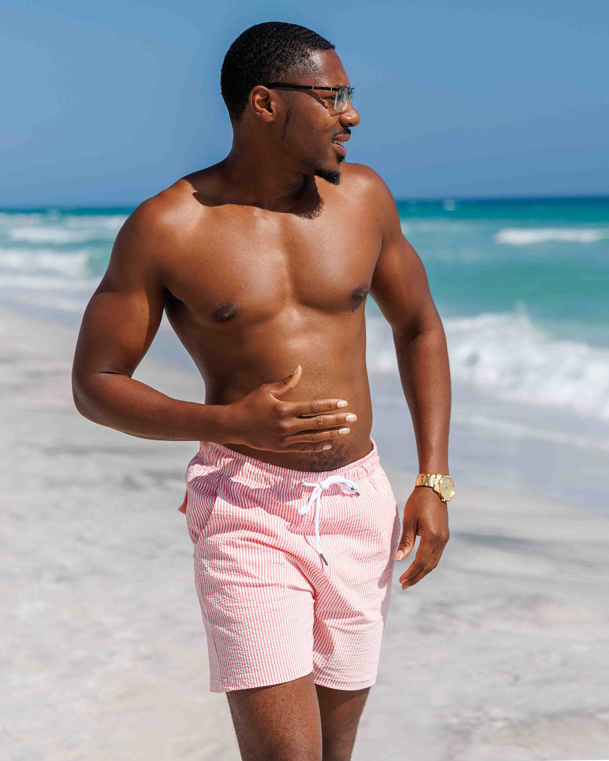 Sherwood Coral Seersucker Stretch Swimsuit