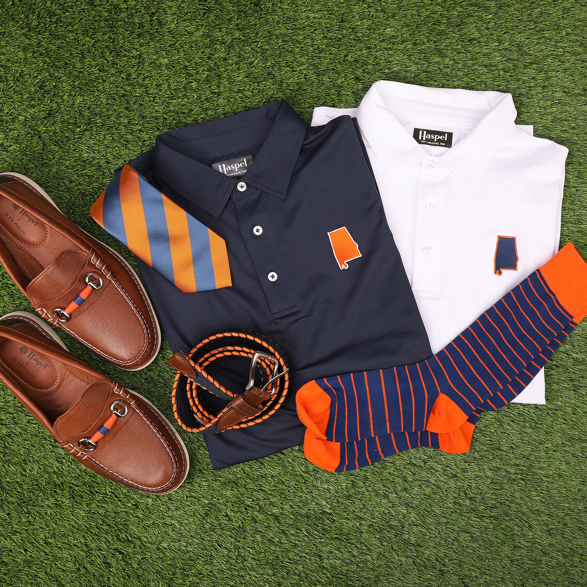 Game Day in Auburn White &amp; Orange/Blue Driway™ Performance Polo