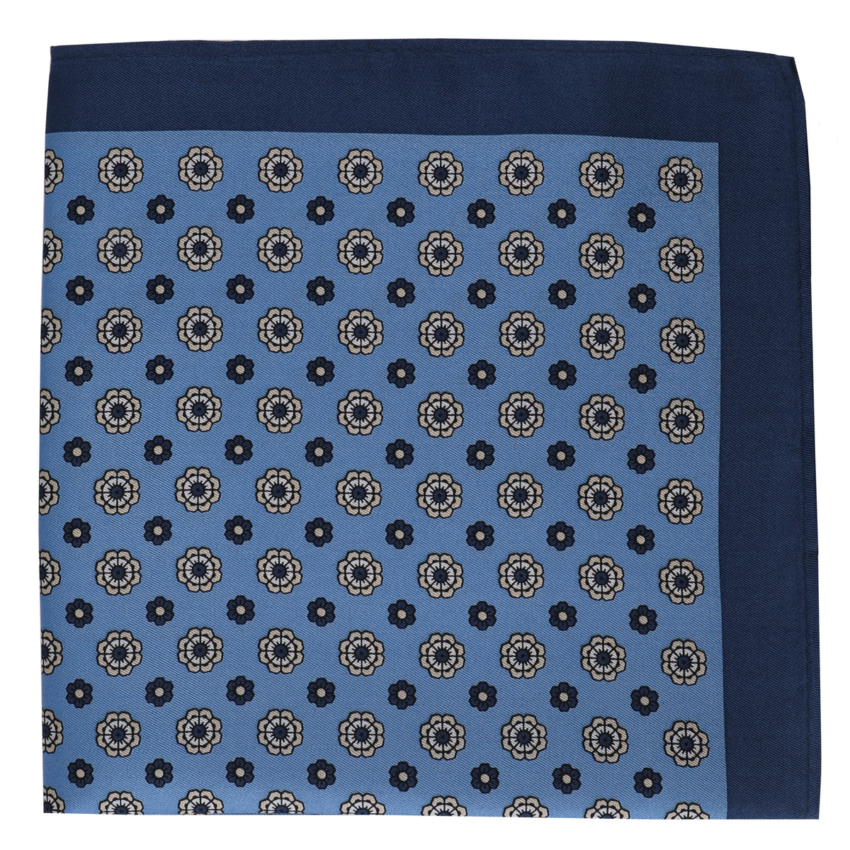 Lt. Blue with White Medallion Silk Pocket Square