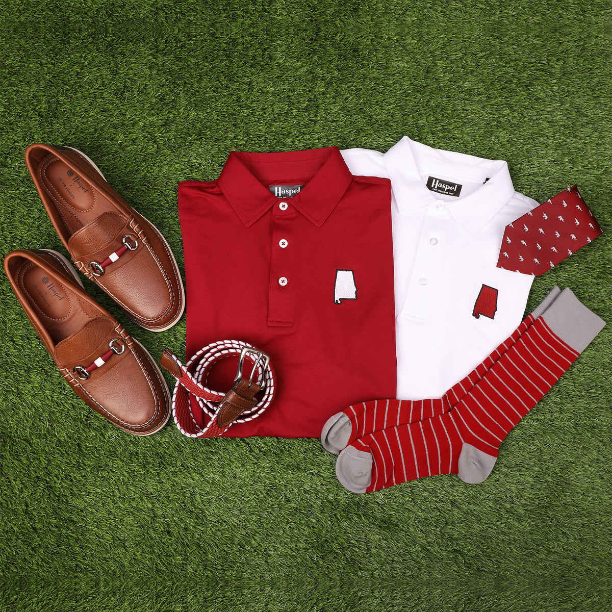 Game Day in Alabama White &amp; Crimson Driway™ Performance Polo